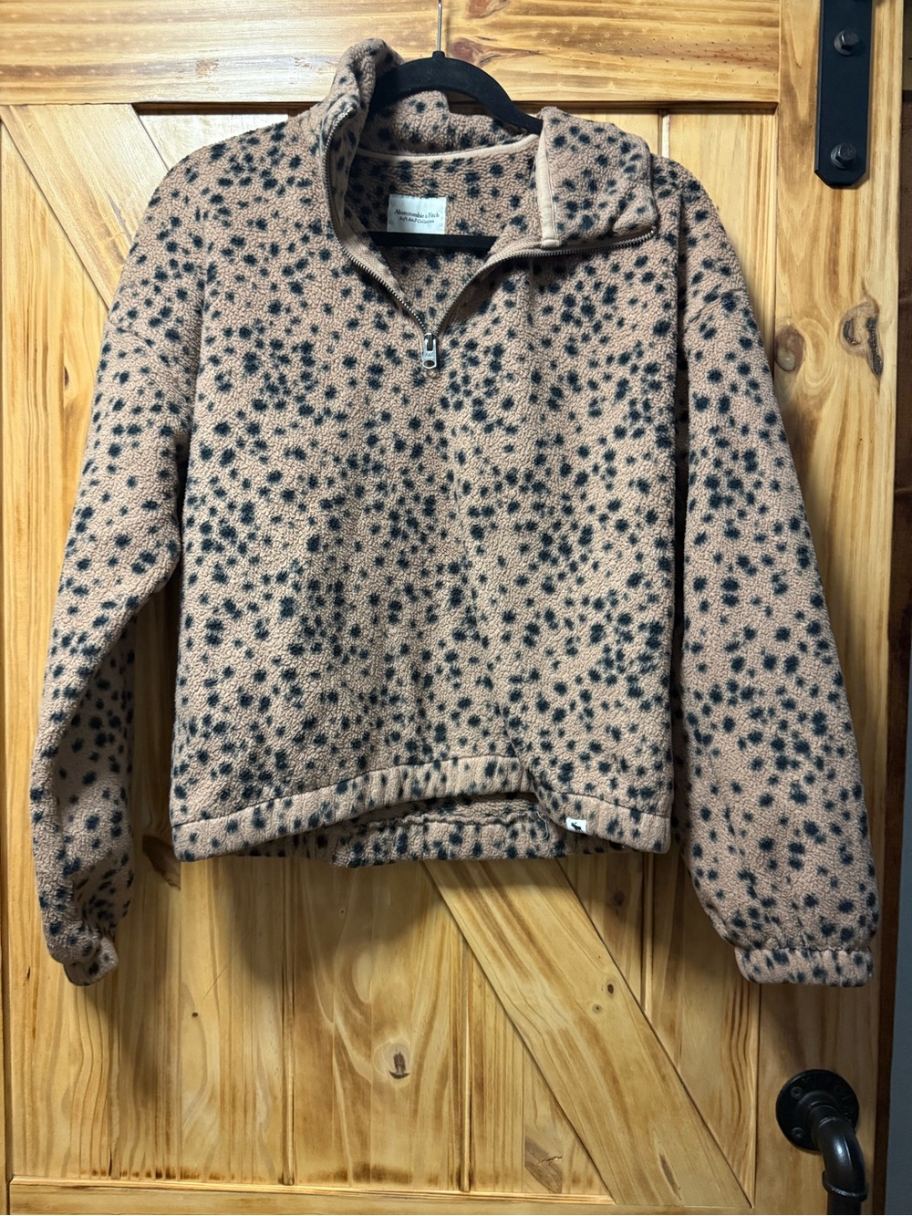 Abercrombie & Fitch Tan Fleece Half-Zip with Black Spot Print